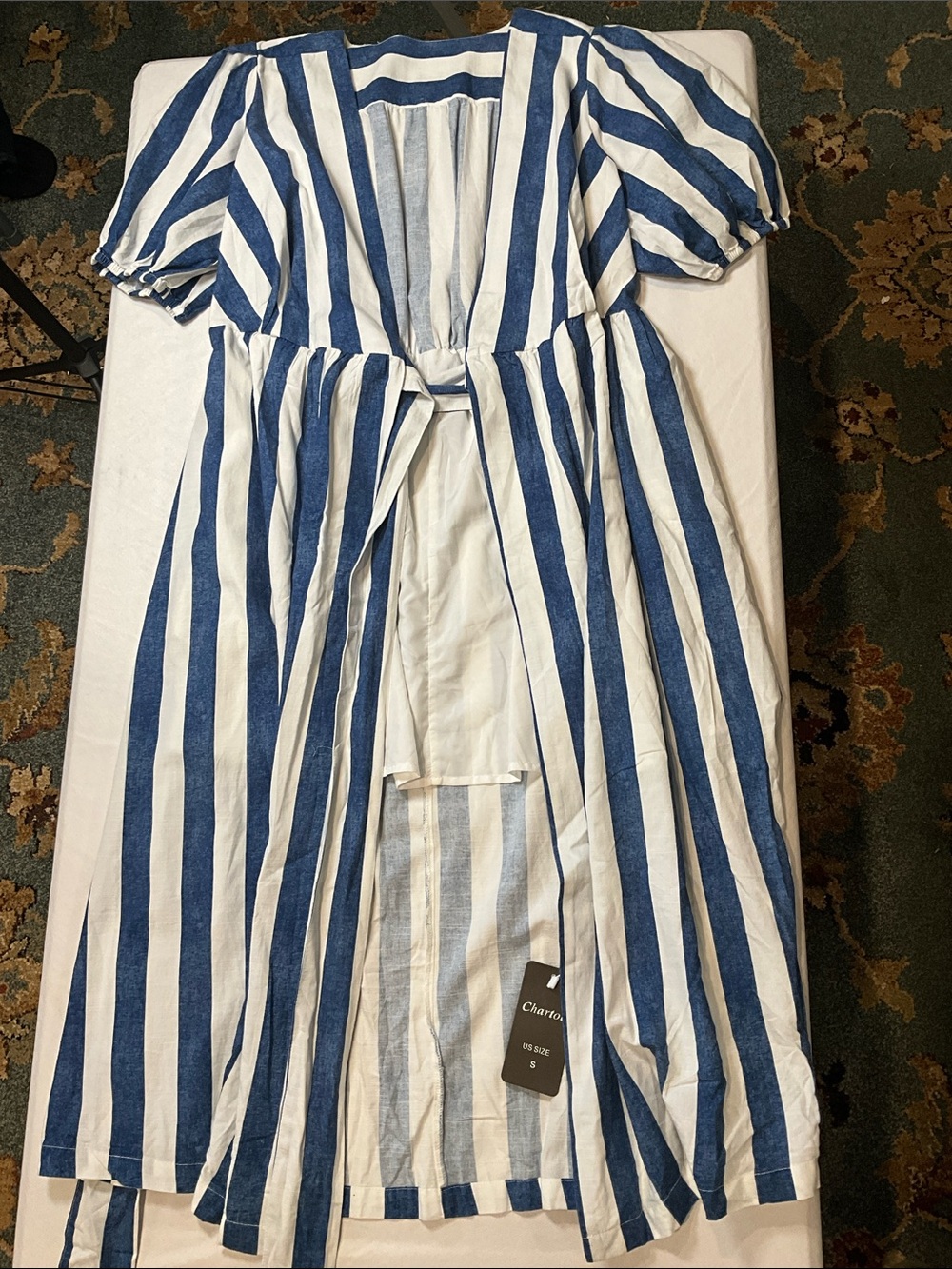Chartou Puff Short Sleeve Belted Wrap Long Midi Dress With Pockets Size Small - Picture 5 of 5